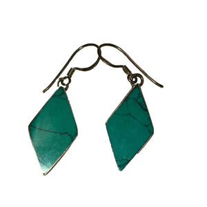 𝅺vtg Turquoise Sterling Silver Diamond Shape Flat Cut Shepherd Hooks 1.5” Total